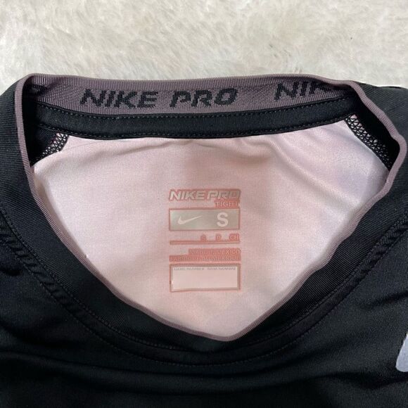 Nike Pro Tight Athletic Shirt Size Small Long Sleeve Running Black Red - Picture 5 of 12